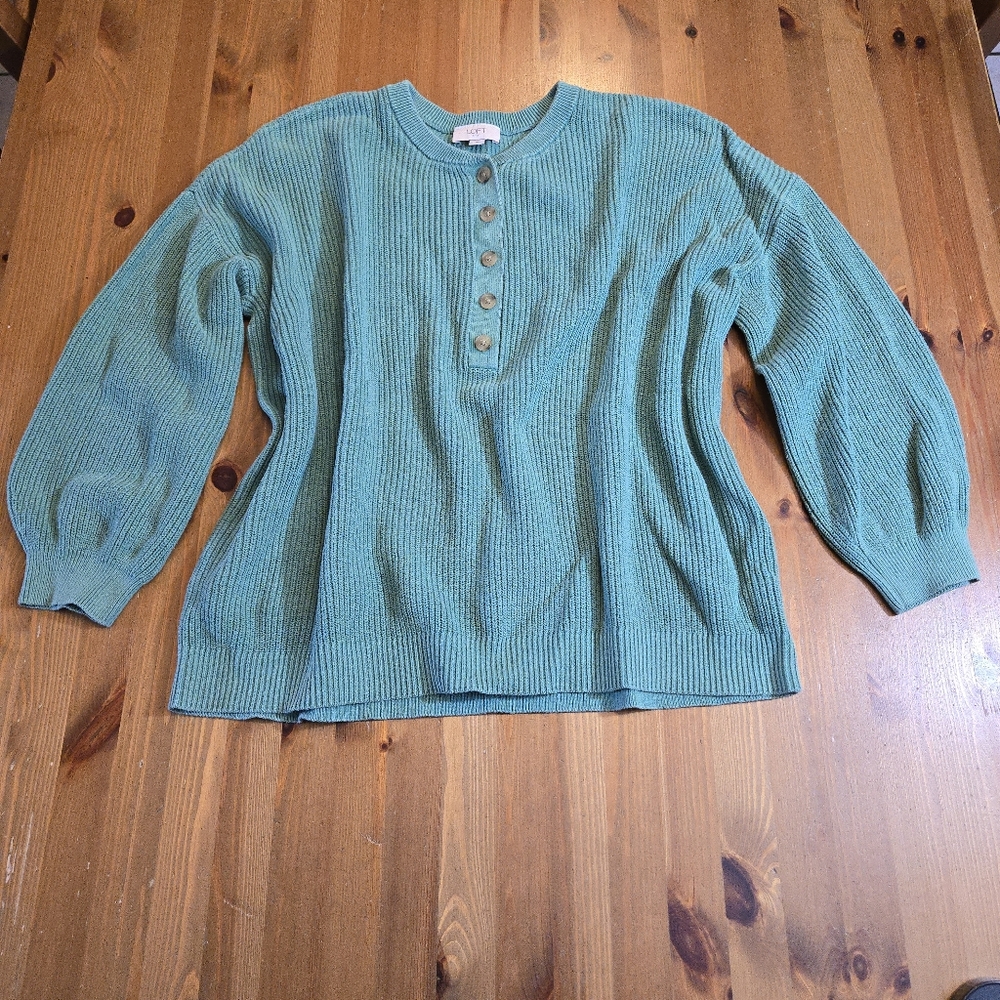 Loft Green 100% Cotton Button-Up Sweater Size XL